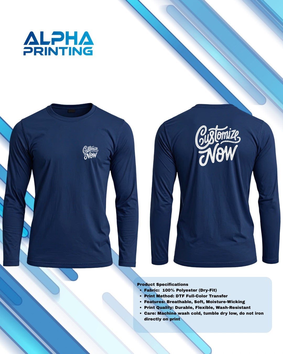 T- Shirts Long Sleeve DryFit Full Print (Front/Back)