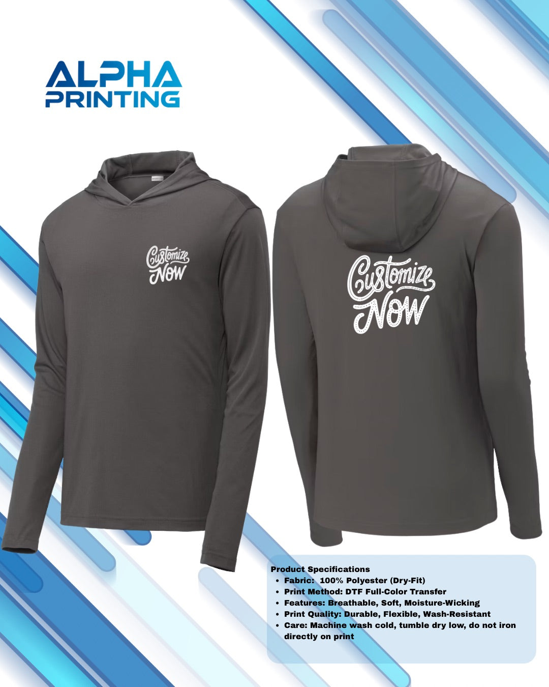 Long Sleeve With Hood DryFit Full Print (Front/Back)