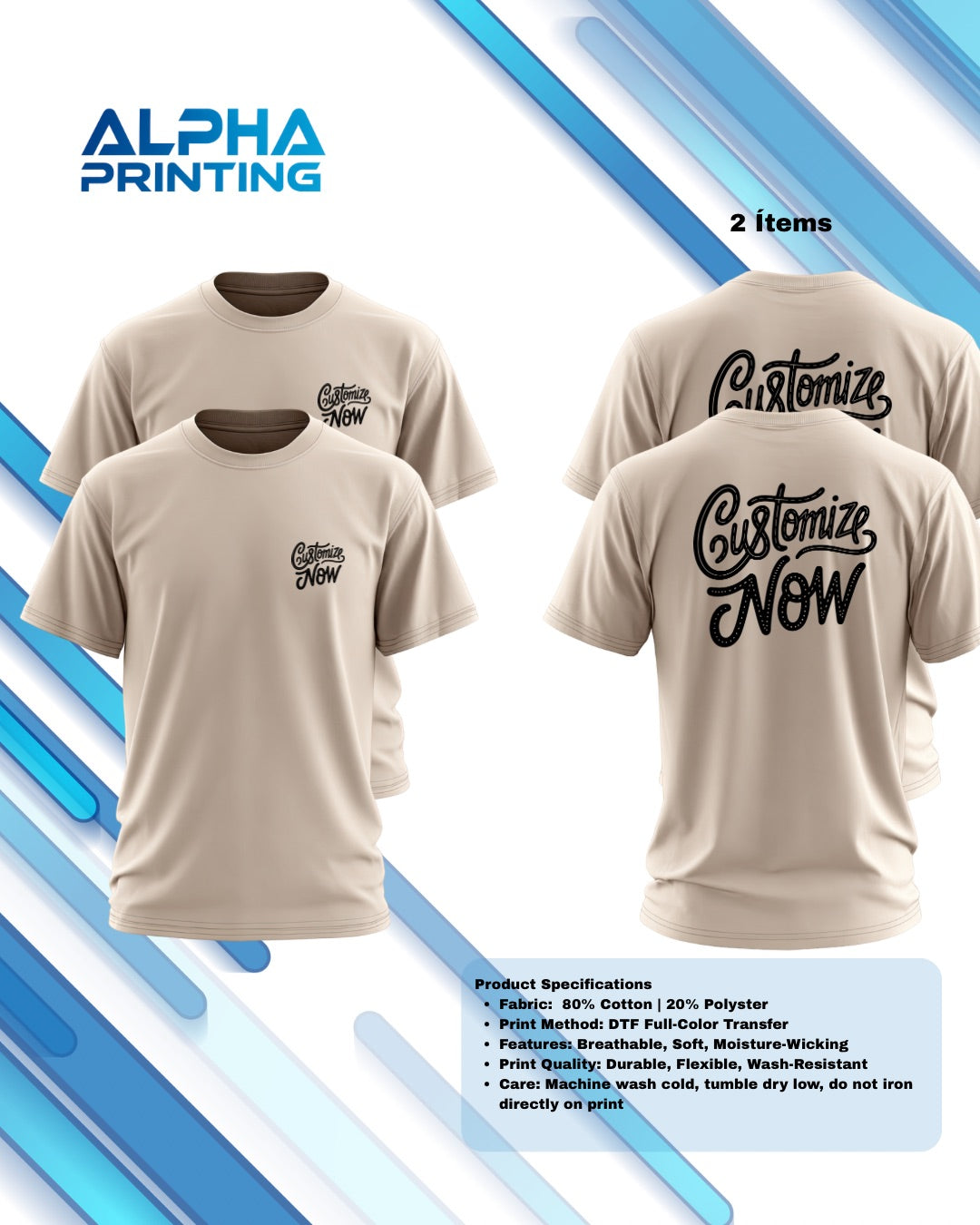 Set T-Shirts Light Cotton Full Print (Front/Back)