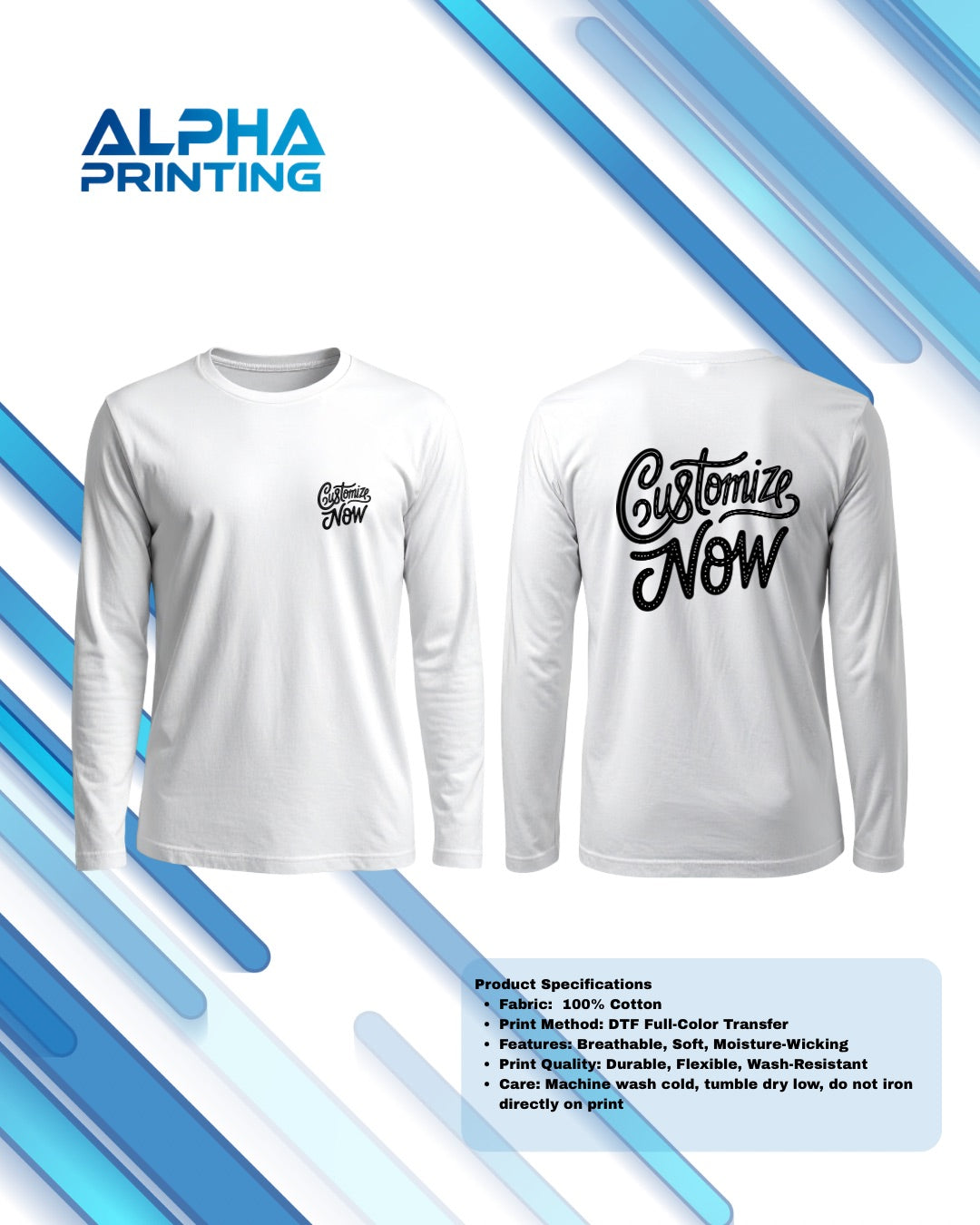 T-Shirts Long Sleeve Light Cotton Full Print (Front/Back)